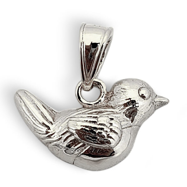 Solid 14K White Gold Robin Bird Pendant Charm, Small