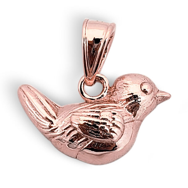 Solid 10K Rose Gold Robin Bird Pendant Charm, Small