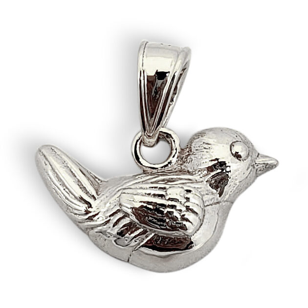 Solid 10K White Gold Robin Bird Pendant Charm, Small