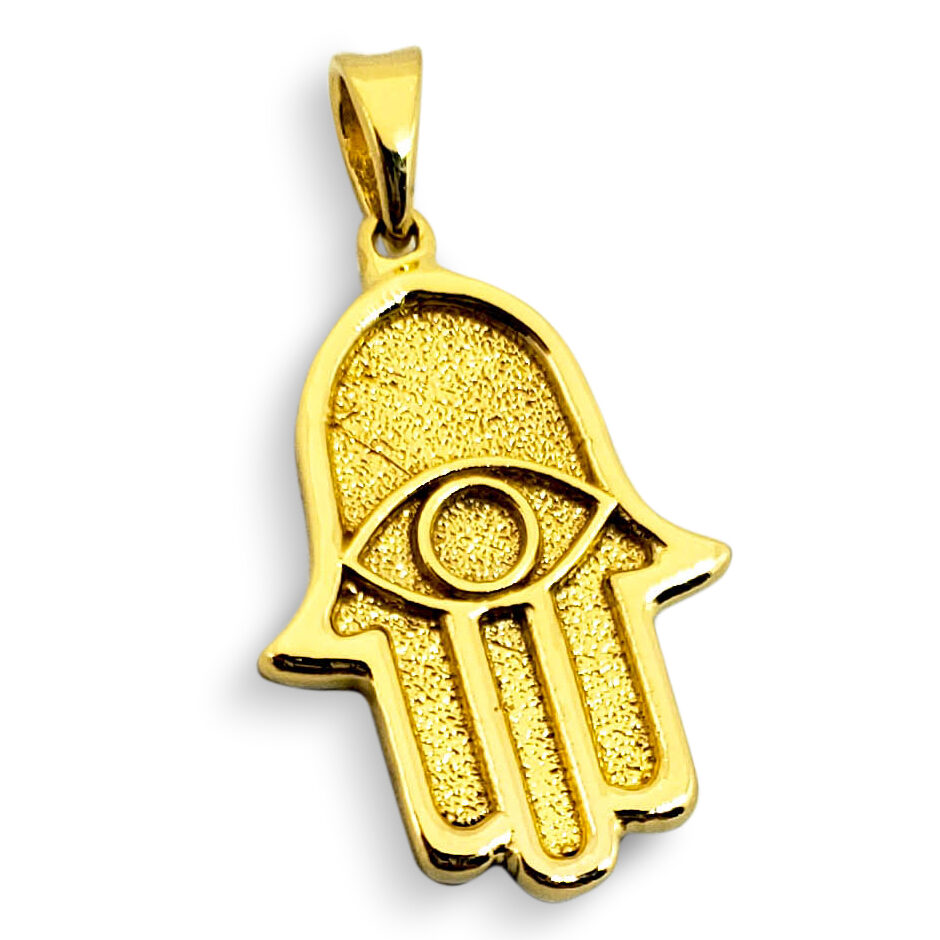 Solid 24K Yellow Gold Hamsa Pendant, Evil Eye Pendant, 4.4 grams, 0.9 inch