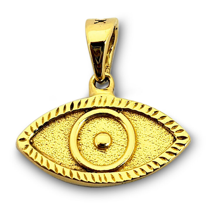 Solid 24K Yellow Gold Evil Eye Pendant, 2.7 grams