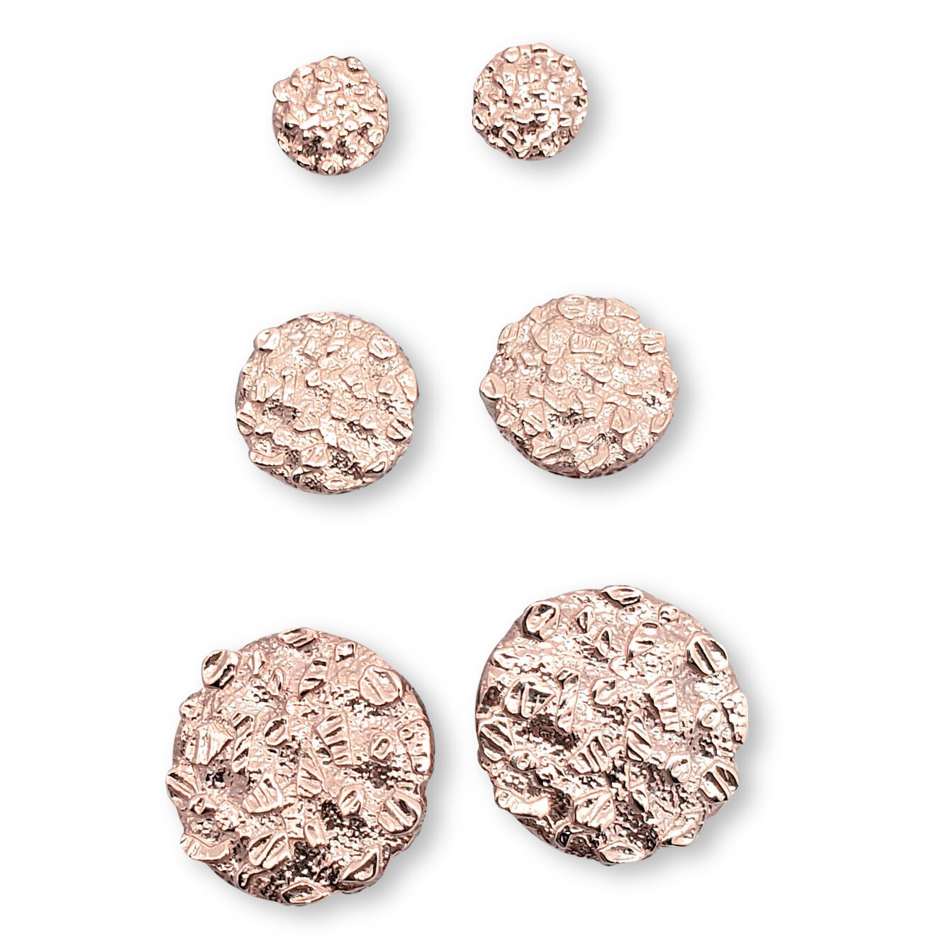 Solid 10K Rose Gold Circle Nugget Earrings for Men, Real Gold Nugget Earrings Round (Small Medium Large)