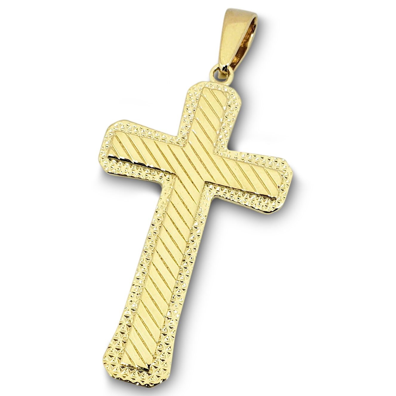 Solid 14K Yellow Gold Diamond Cut Mens Cross Pendant, 3.8 grams, 1.5" long