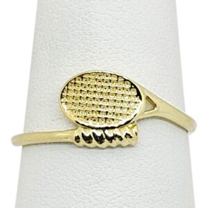 Solid 10K Yellow Gold Tennis Ring Womens Tennis Racket Ring Size 3-12