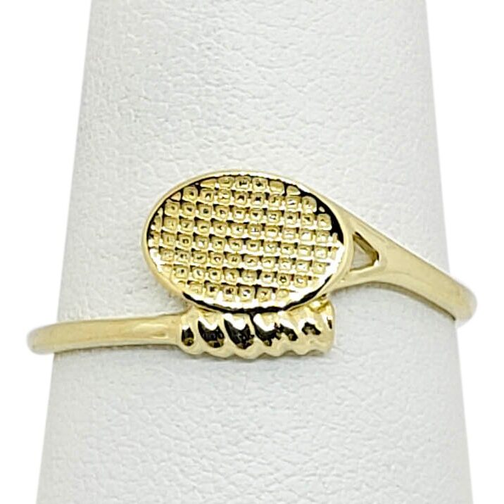 Solid 10K Yellow Gold Tennis Ring Womens Tennis Racket Ring Size 3-12