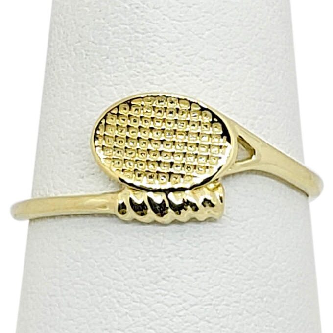Solid 14K Yellow Gold Tennis Ring Womens Tennis Racket Ring Size 3-12