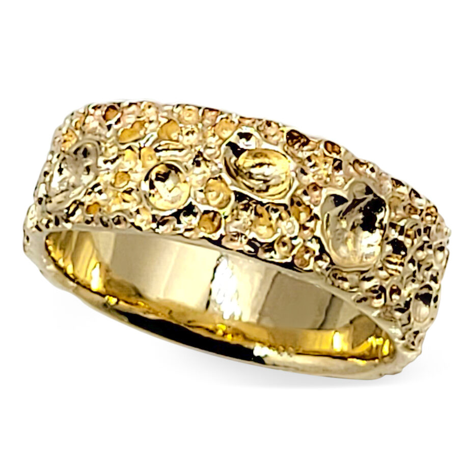 10K Yellow Gold Moon Surface Ring, Gold Moon Crater Ring, 7mm Gold Wedding Band