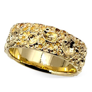 14K Yellow Gold Moon Surface Ring, Gold Moon Crater Ring, 7mm Gold Wedding Band