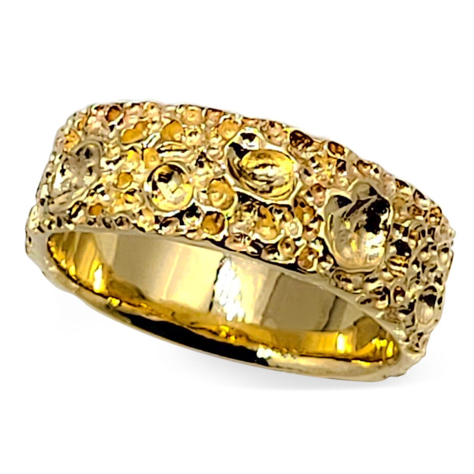 18K Yellow Gold Moon Surface Ring, Gold Moon Crater Ring, 7mm Gold Wedding Band