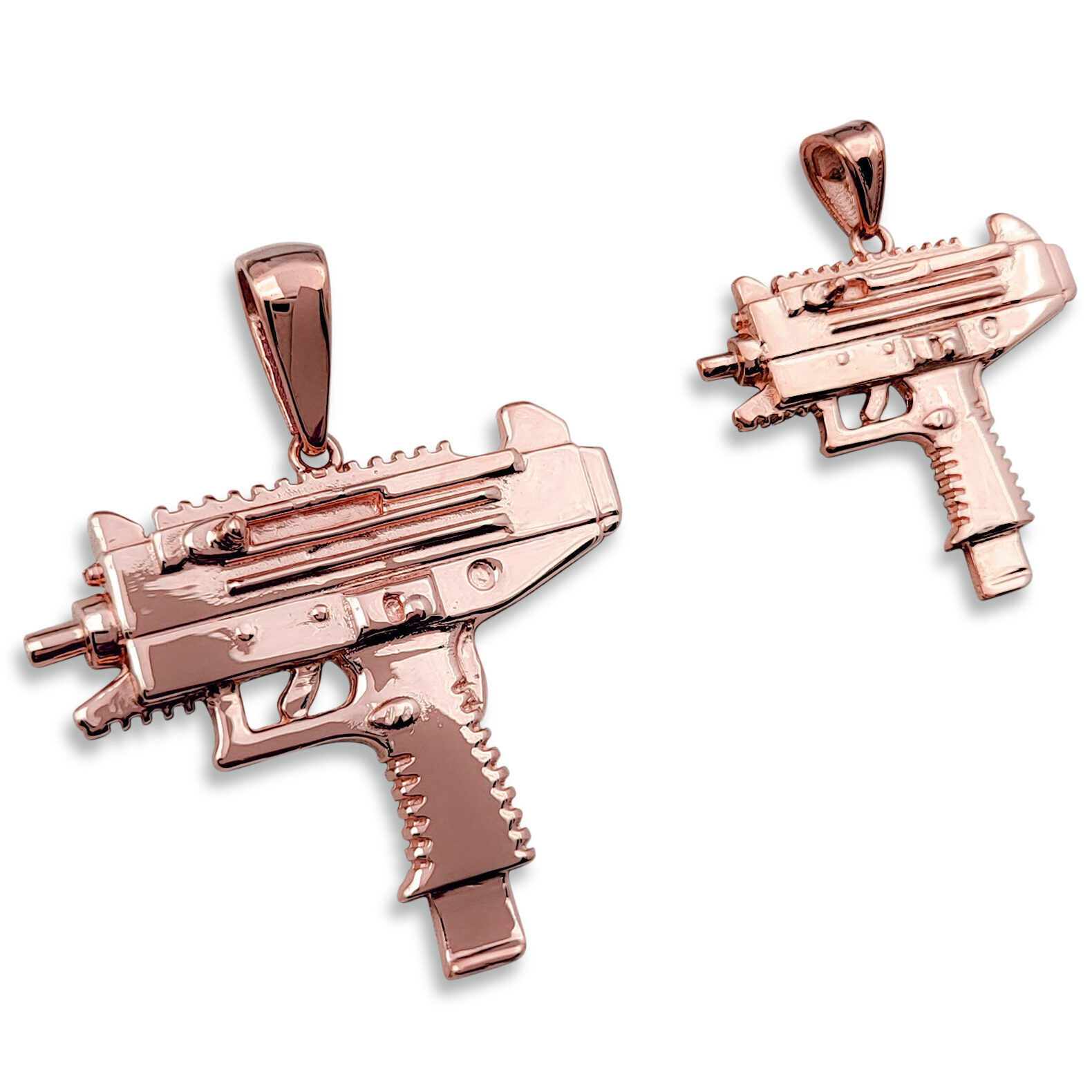 Solid 14K Rose Gold Uzi Pendant, Real Gold Gun Pendant