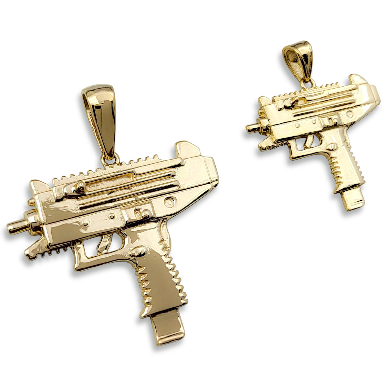 Solid 14K Yellow Gold Uzi Pendant, Real Gold Gun Pendant