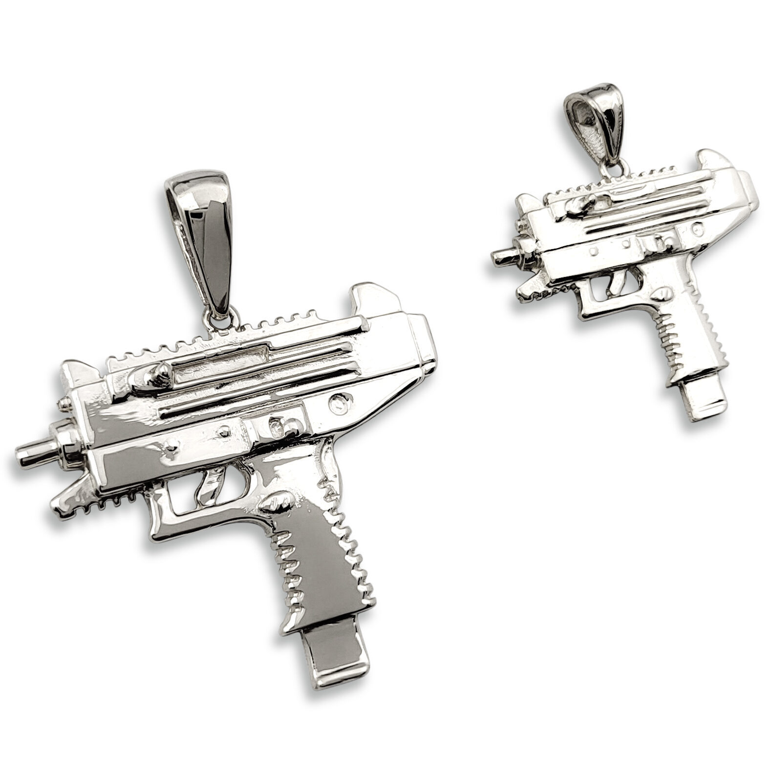 Solid 18K White Gold Uzi Pendant, Real Gold Gun Pendant
