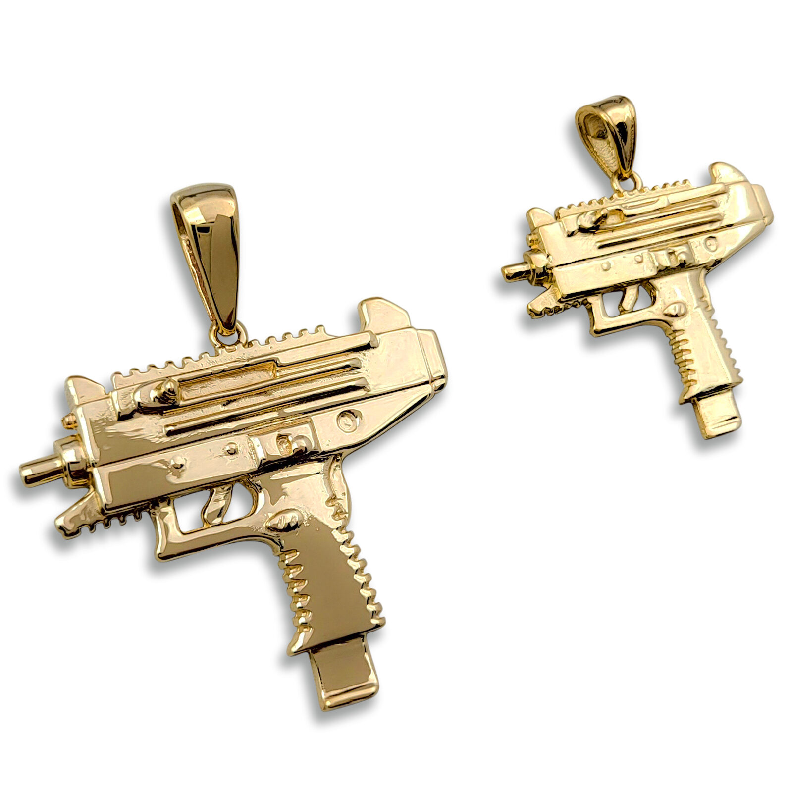 Solid 18K Yellow Gold Uzi Pendant, Real Gold Gun Pendant