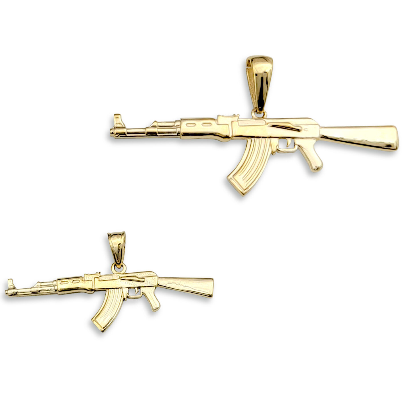 Solid 10K Yellow Gold AK-47 Pendant, Real Gold Gun Pendant AK47
