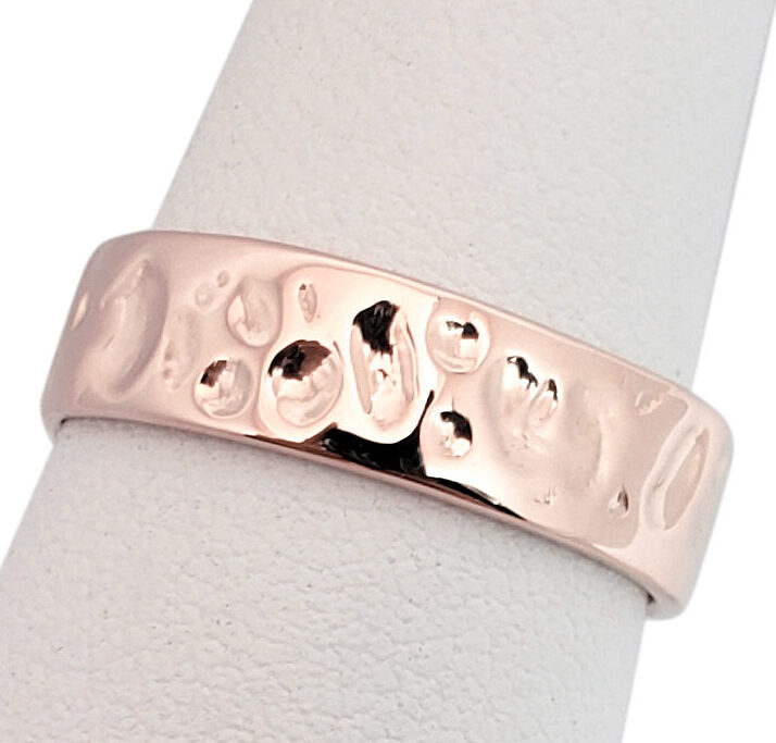 Solid 14K Rose Gold Hammered Band, Handmade 6mm Wedding Ring Deep Hammer Texture