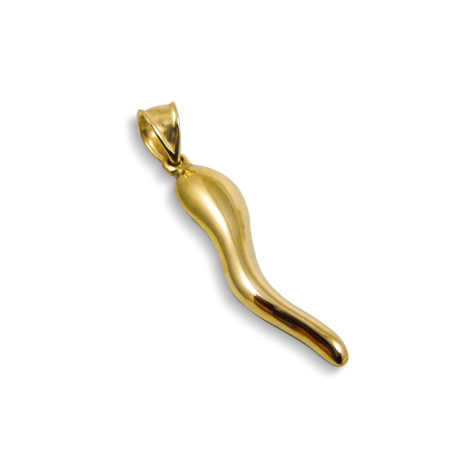 10K Yellow Gold Italian Horn Pendant Cornicello Italian Horn with Flat Back 1"