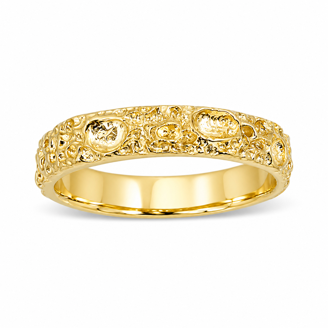 10K Yellow Gold Moon Surface Ring, Gold Moon Crater Ring, 4mm Gold Wedding Band