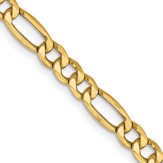 14K Yellow Gold 18" Figaro Chain, 4.2mm, 5.32 Grams, Hollow