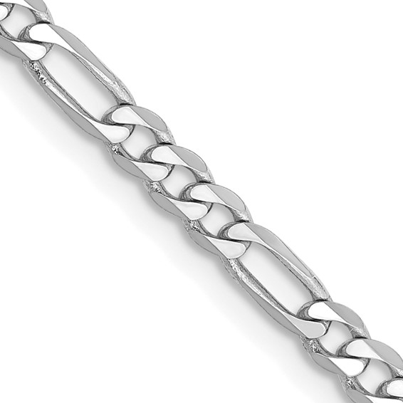 Solid 14K White Gold 16" Beveled Flat Figaro Chain, 3mm, 5.68 Grams