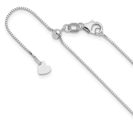 Solid 14K White Gold 22" Adjustable Box Chain, 0.7mm, 2.5 Grams