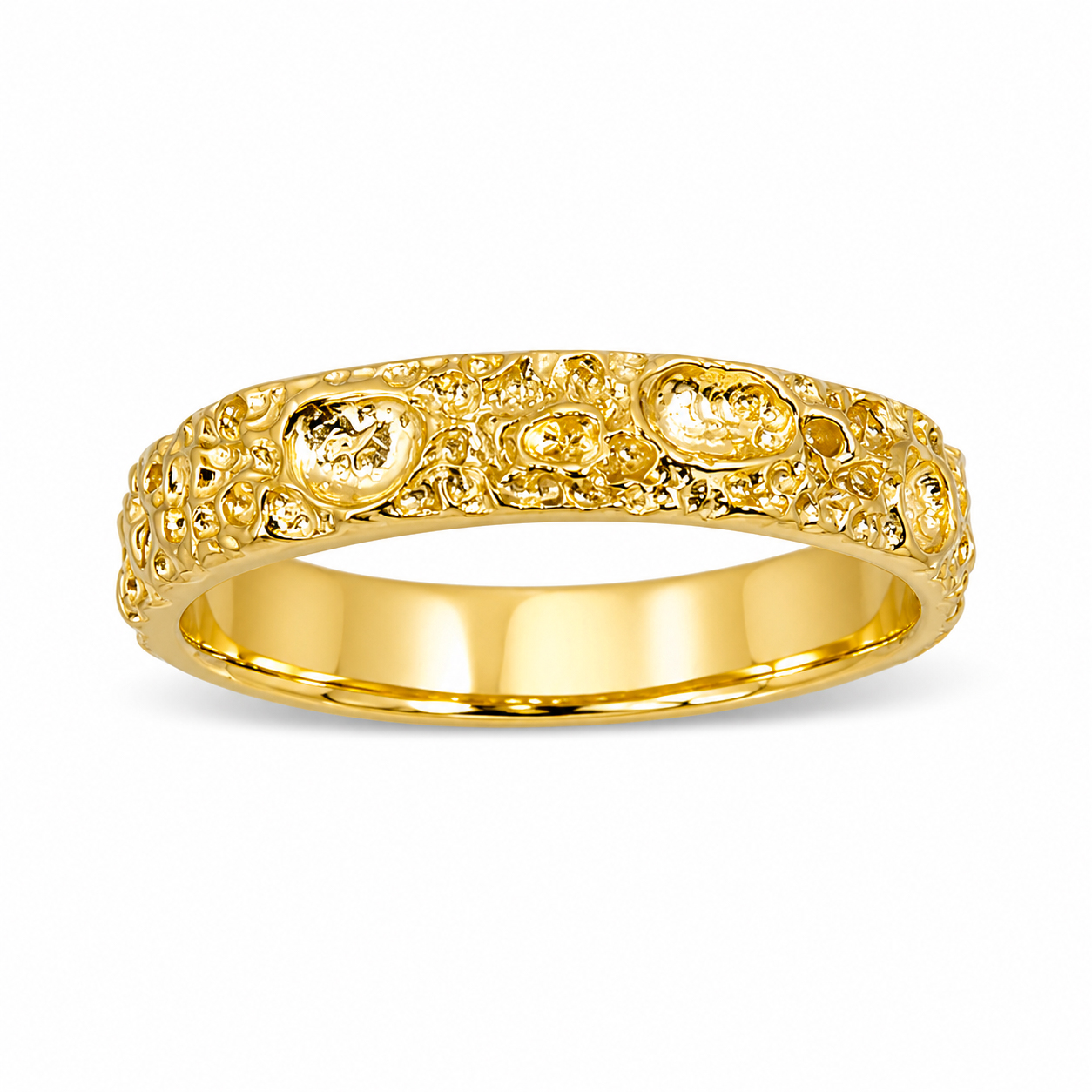 18K Yellow Gold Moon Surface Ring, Gold Moon Crater Ring, 4mm Gold Wedding Band