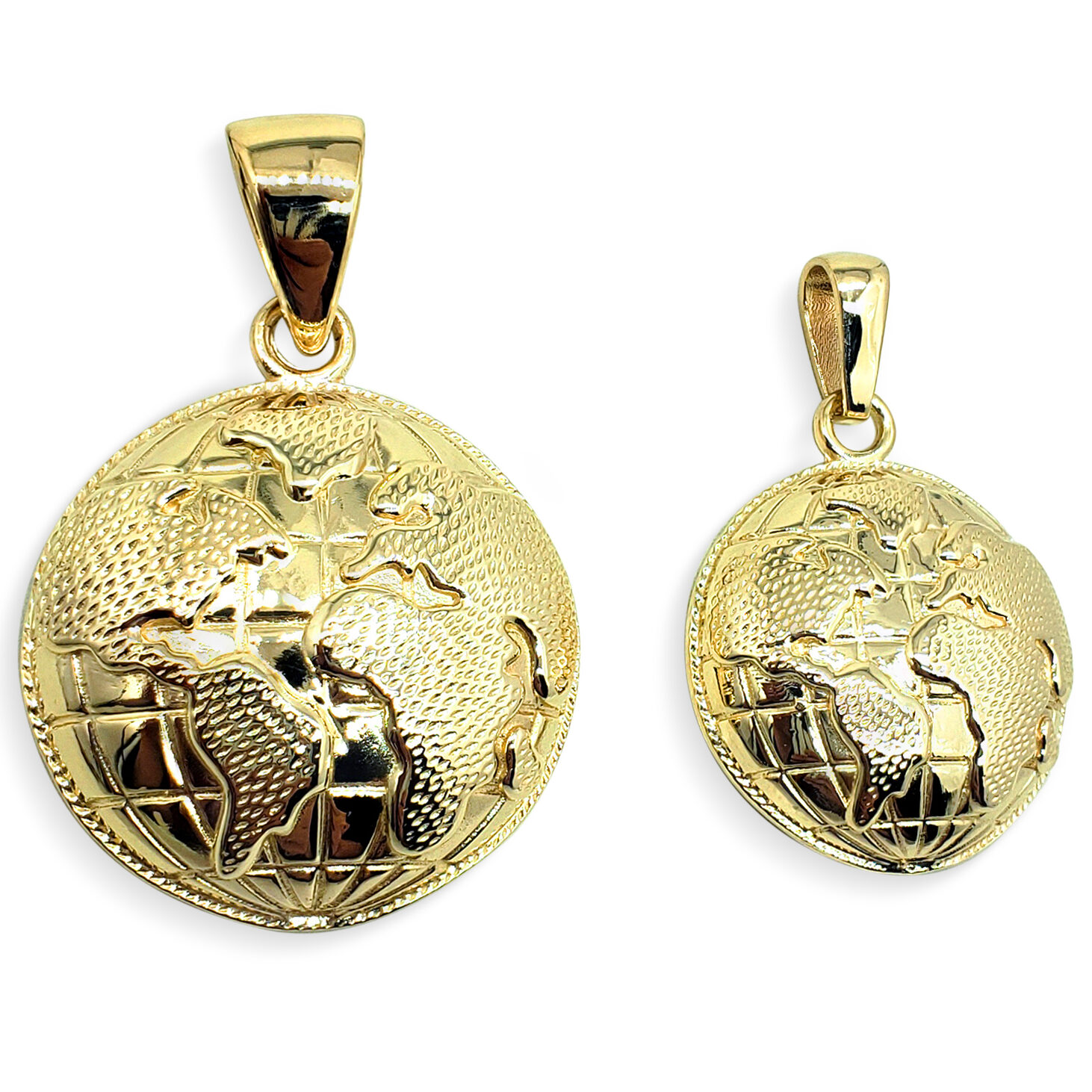 Real 18K Yellow Gold Globe Pendant, Gold World Pendant Earth
