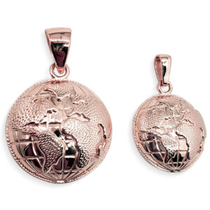 Real 18K Rose Gold Globe Pendant, Gold World Pendant Earth