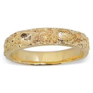14K Yellow Gold Moon Surface Ring, Gold Moon Crater Ring, 4mm Gold Wedding Band