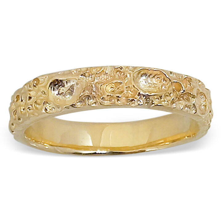 14K Yellow Gold Moon Surface Ring, Gold Moon Crater Ring, 4mm Gold Wedding Band