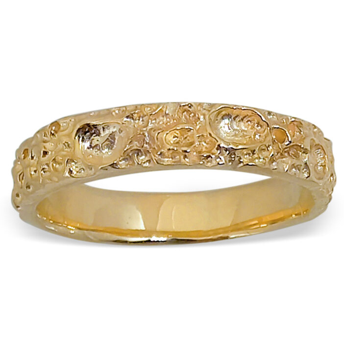 18K Yellow Gold Moon Surface Ring, Gold Moon Crater Ring, 4mm Gold Wedding Band