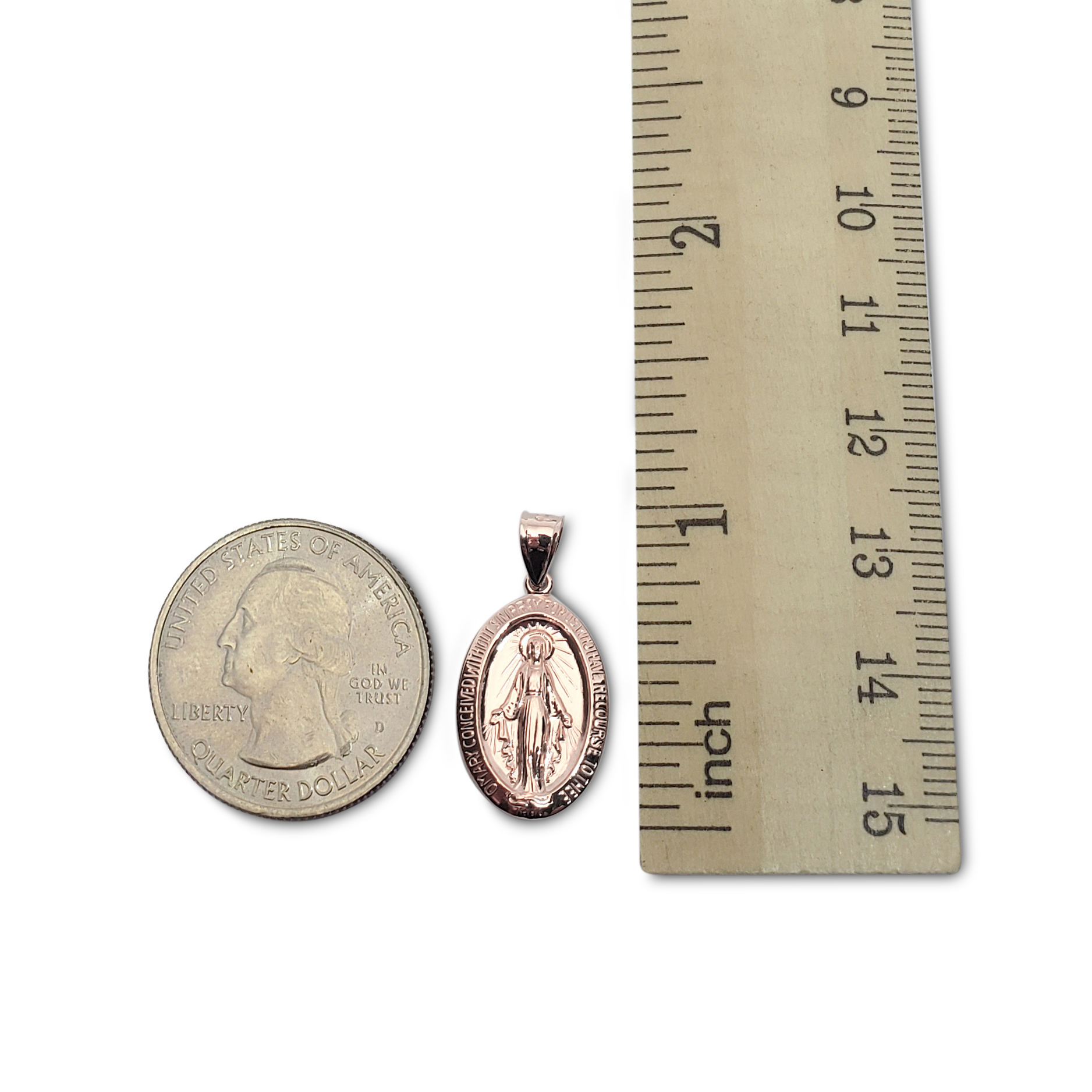 Solid 18k rose Gold Virgin Mary Pendant 3/4