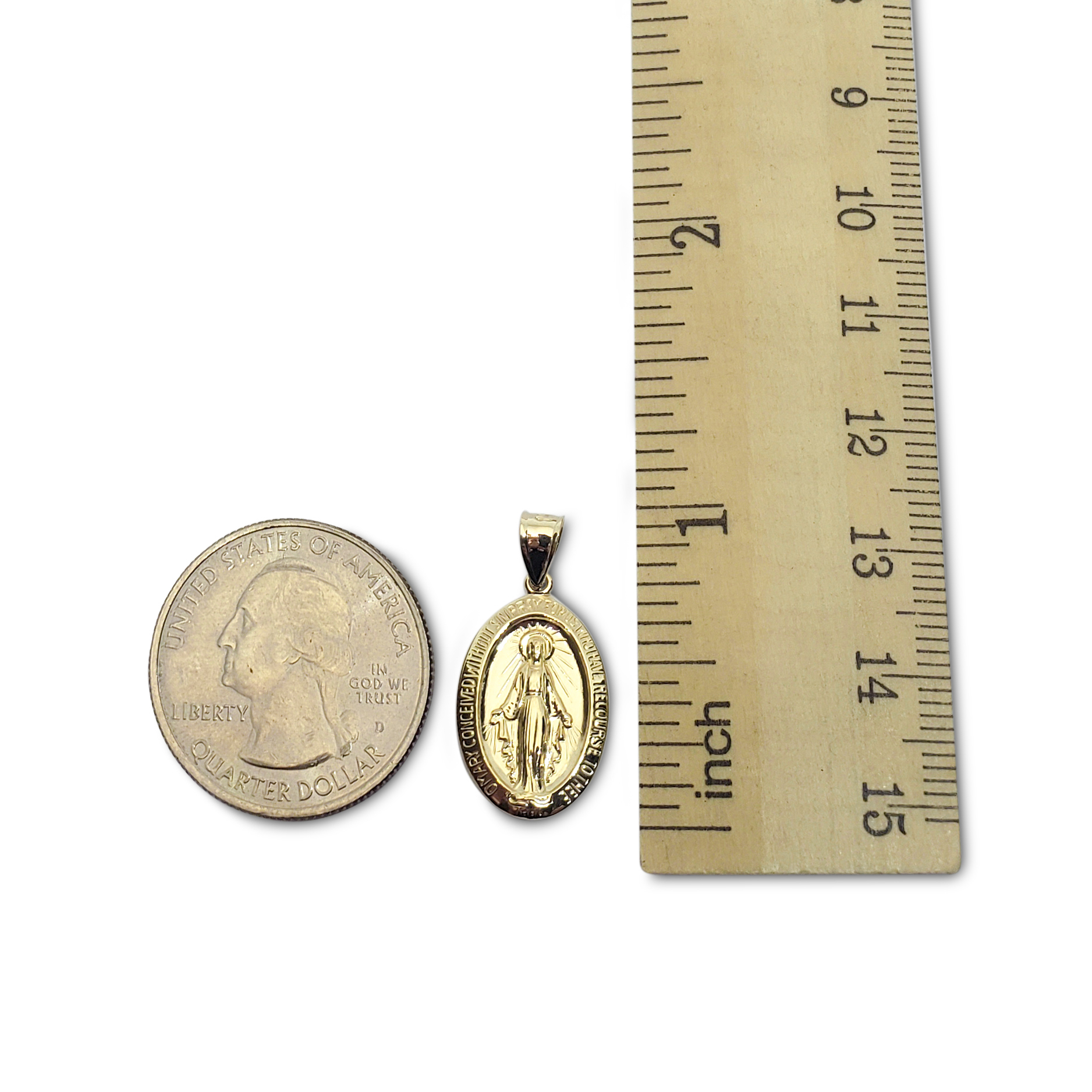Solid 10K Yellow Gold Virgin Mary Pendant Miraculous Medal, 3/4, Catholic, Virgin Mary Medal