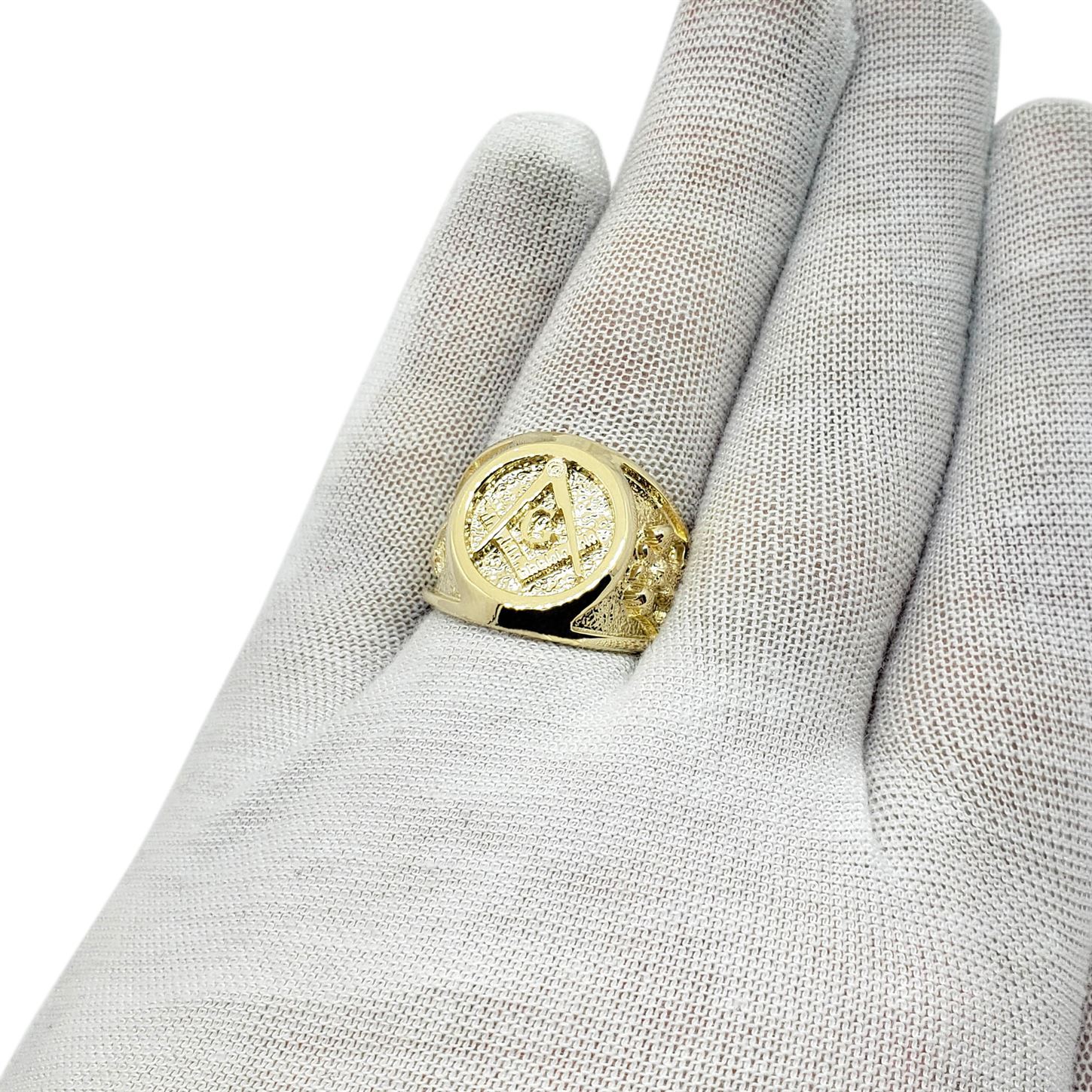 Solid 10K Yellow Gold Freemason Ring Masonic Double Headed Eagle 