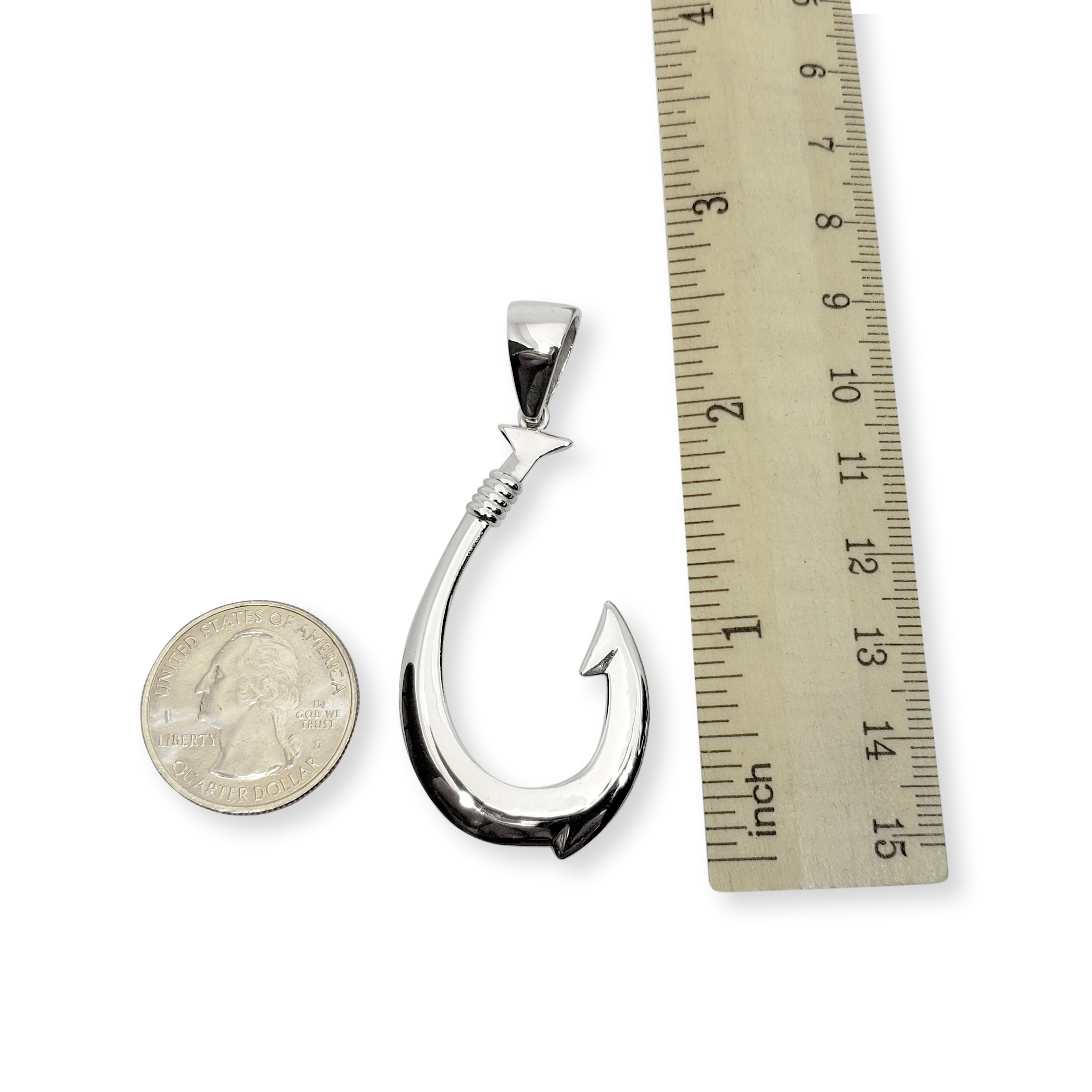 Solid 18K Yellow White or Rose Gold Fish Hook Pendant, Hawaiian Fish