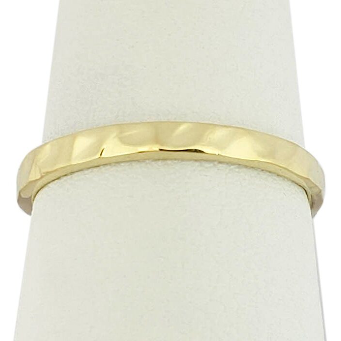 Solid 10K Yellow Gold Hammered Ring, Gold Stackable Ring 2mm Sizes 1 - 12, Midi