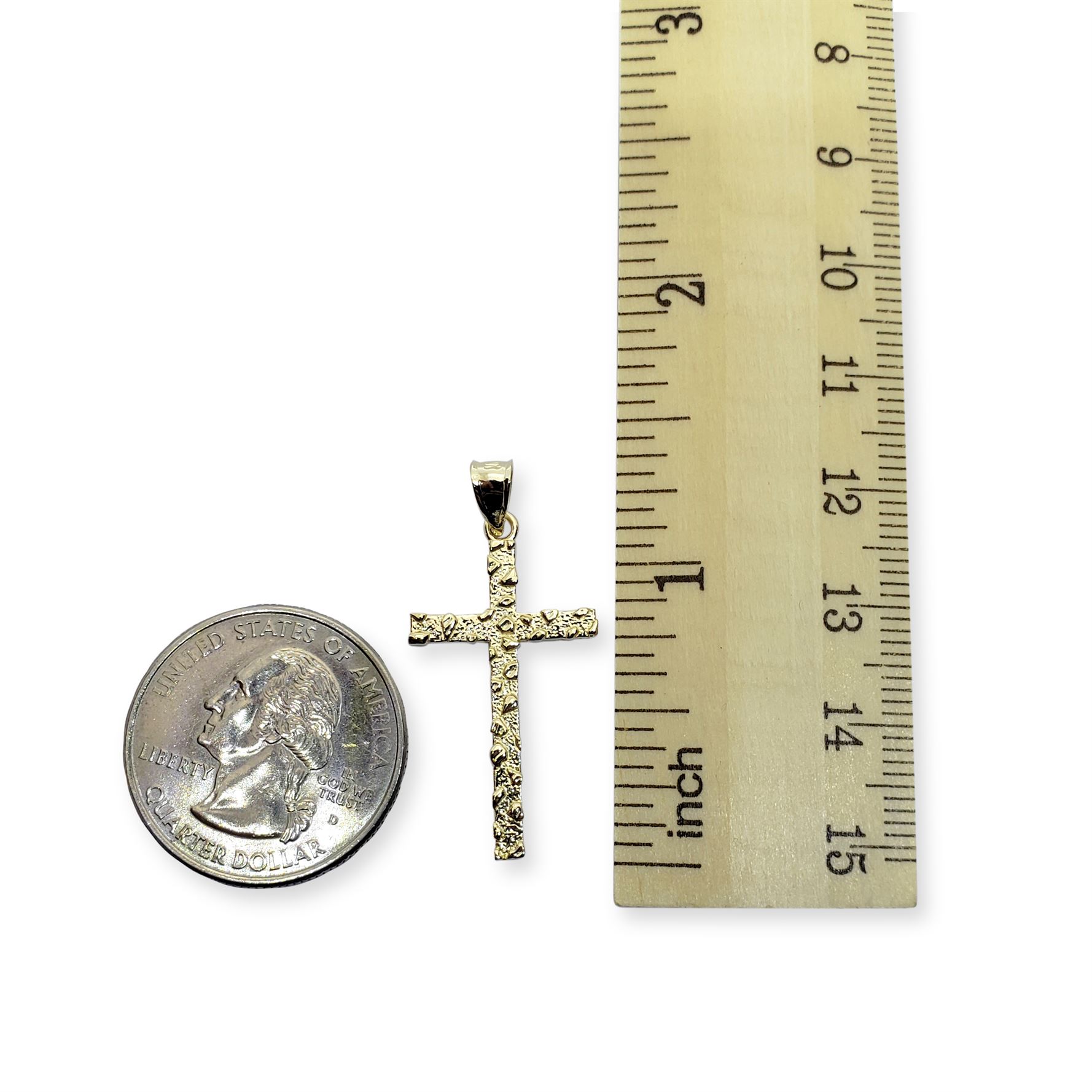 Solid 10K Yellow Gold Nugget Cross Mens Gold Cross Pendant, 1.3