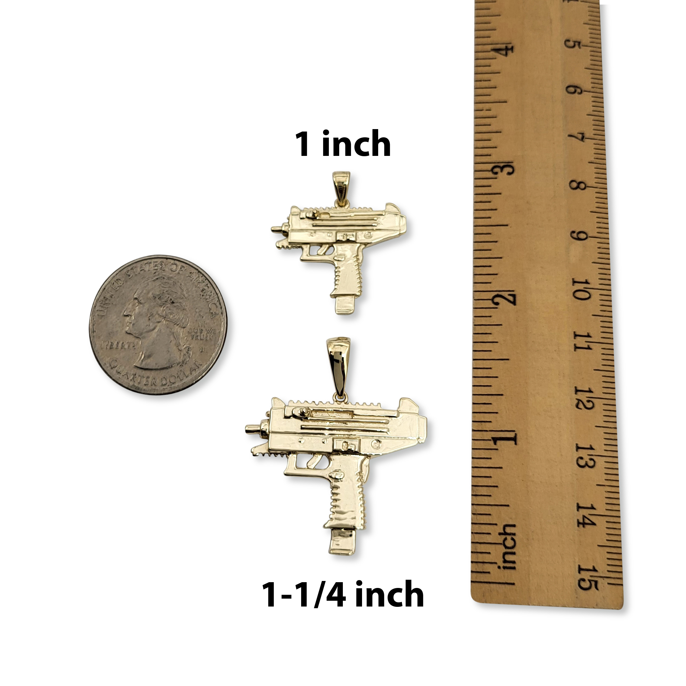 Solid 10K Yellow Gold Uzi Pendant, Real Gold Gun Pendant Jahda