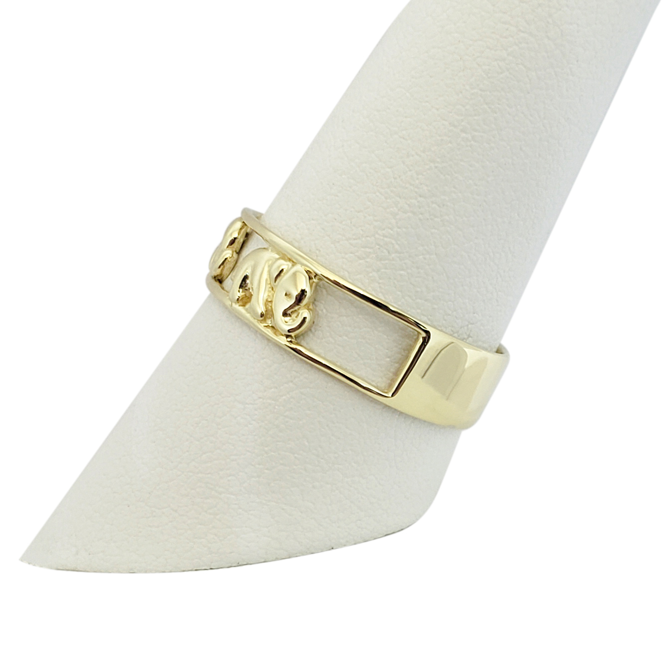 Solid 10k Yellow Gold Elephant Ring - Open Design Band With Three Elephants, Size 6