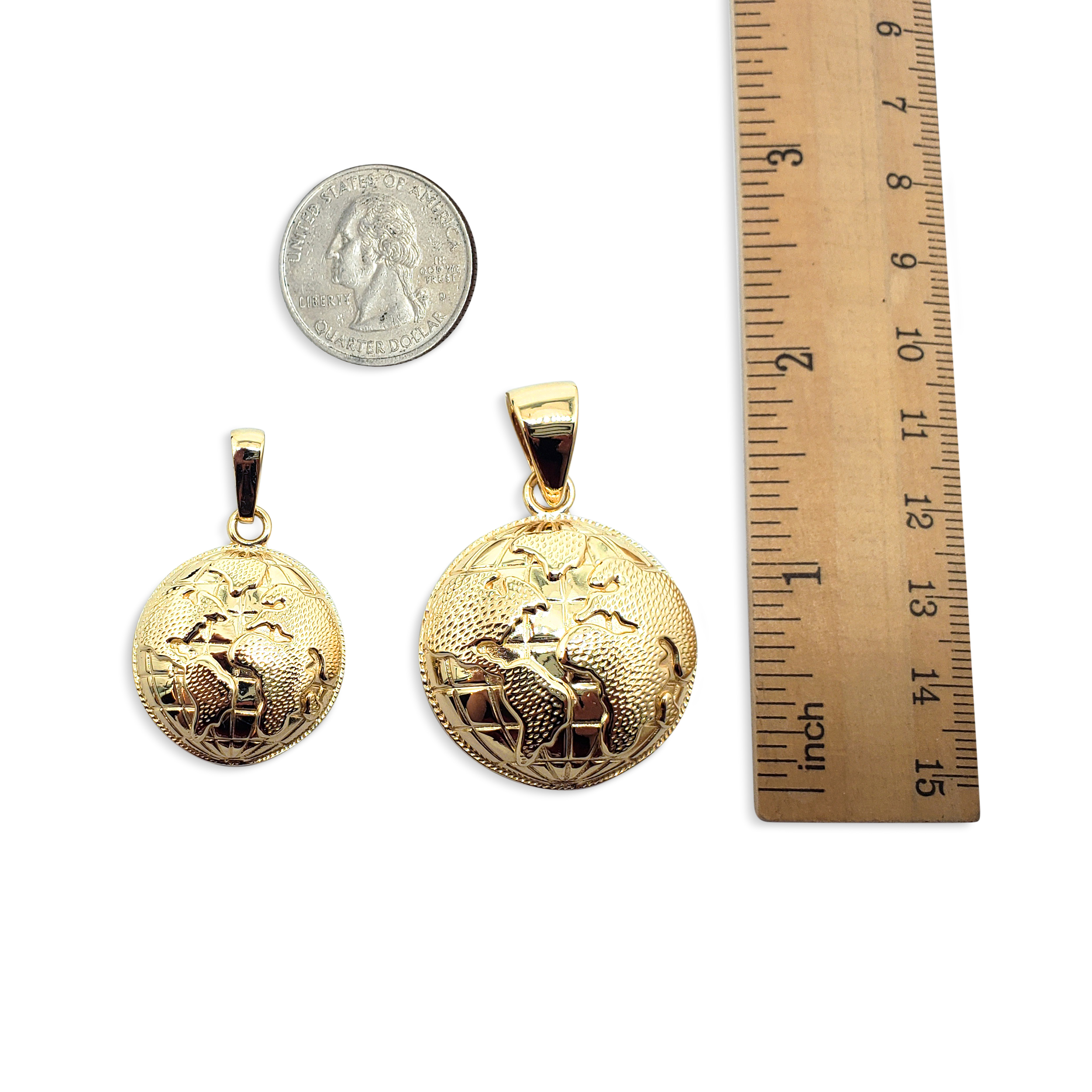 Real 18K Yellow Gold Globe Pendant, Gold World Pendant Earth Jahda