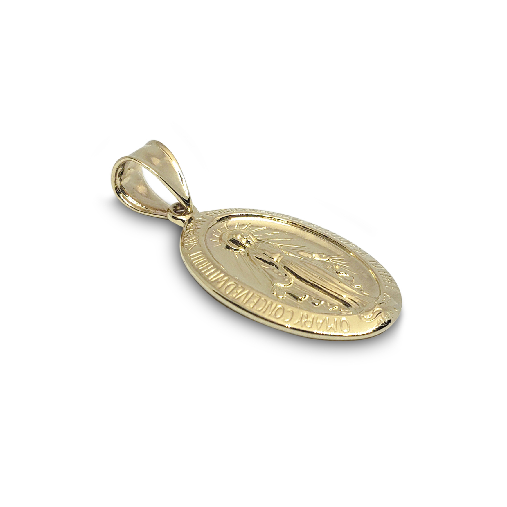 Gold Miraculous Medal With Chain Oval Miraculous Medal Pendant In
