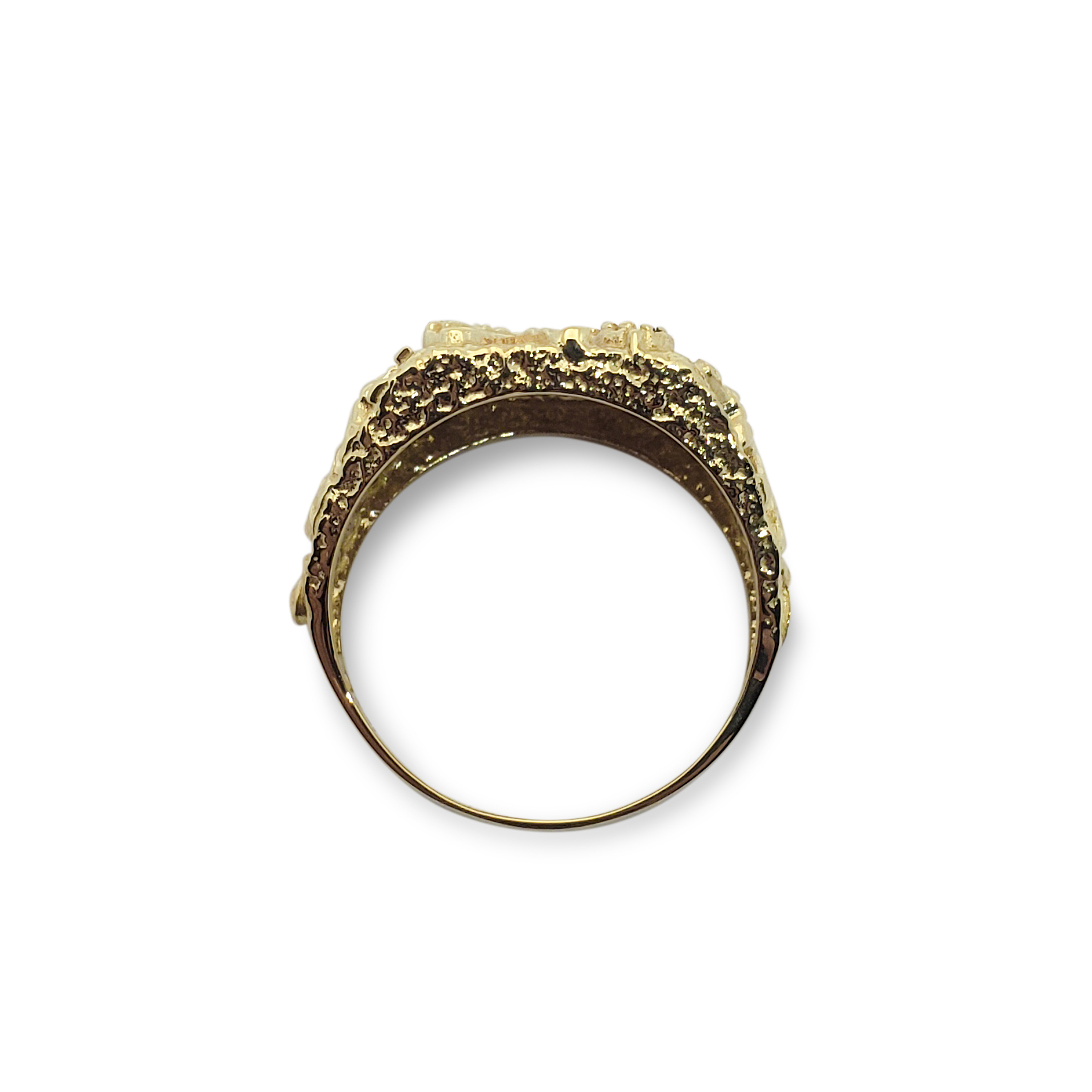 Men's 10k Yellow Gold Eagle Nugget Band Ring - Handcrafted Open Design, Size 14