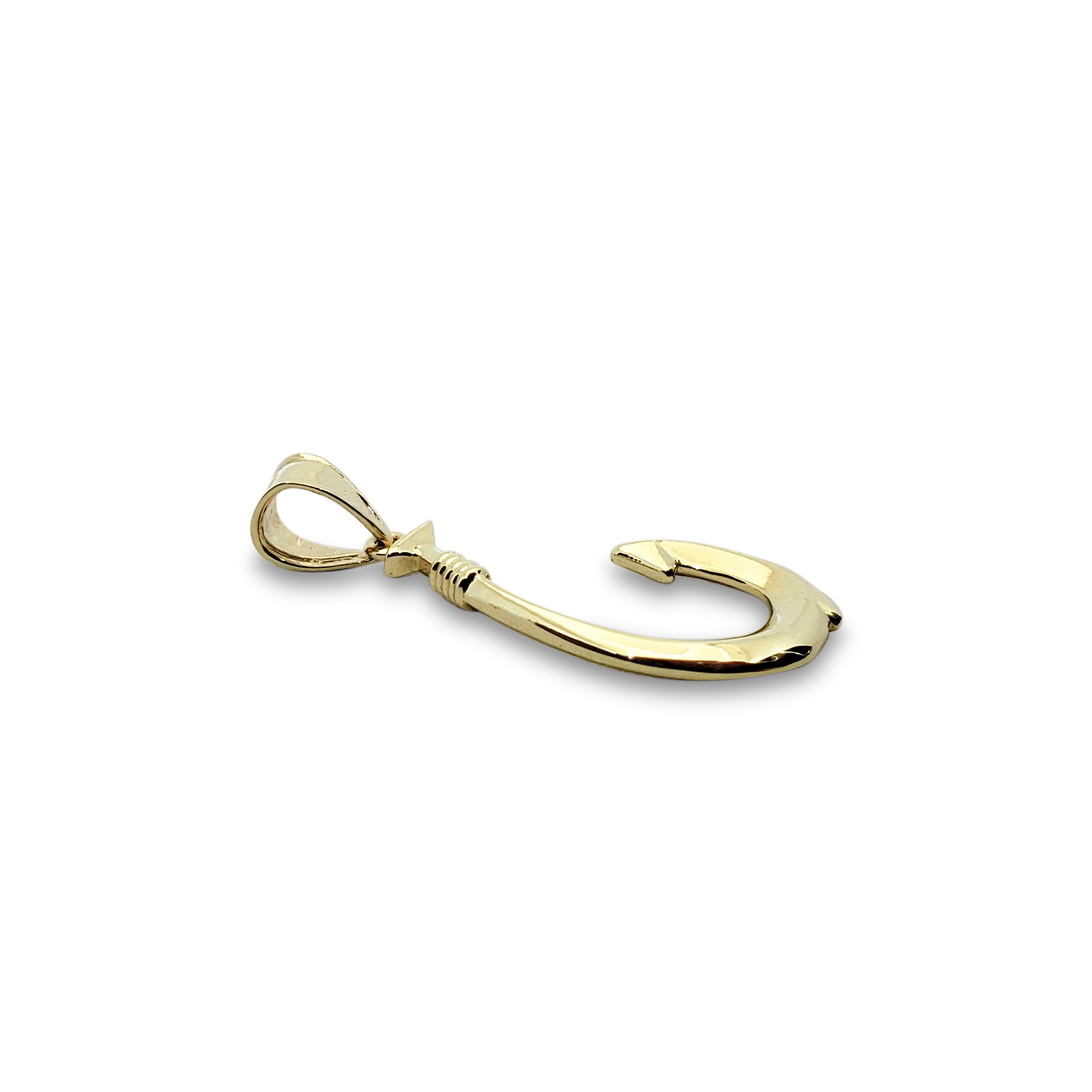 Solid 14K Yellow Gold Fish Hook Pendant, 1 1/16 Long, 1.4 Grams, Hawaiian