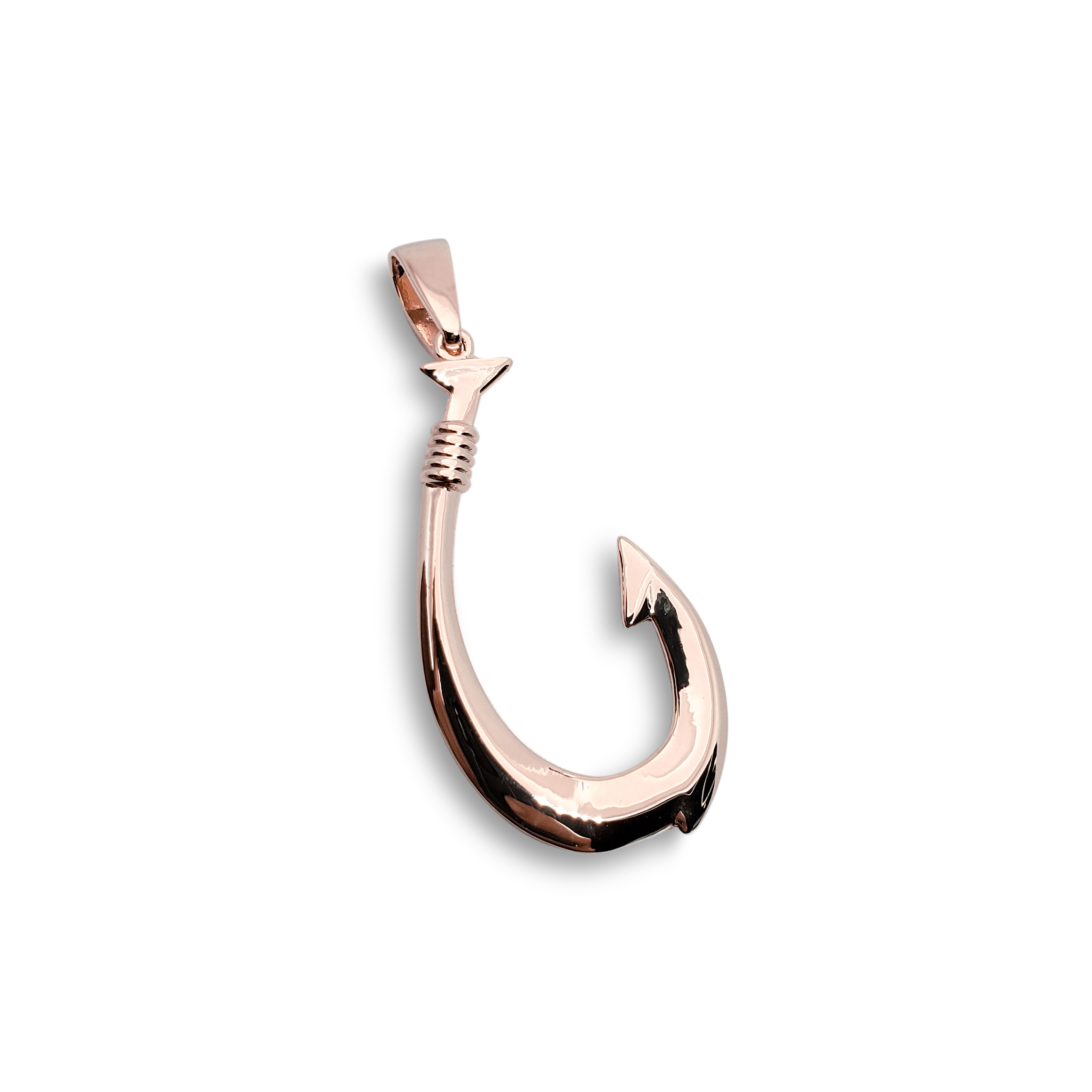 Solid 10K Rose Gold Fish Hook Pendant, 1 3/4 long, 3.4 grams