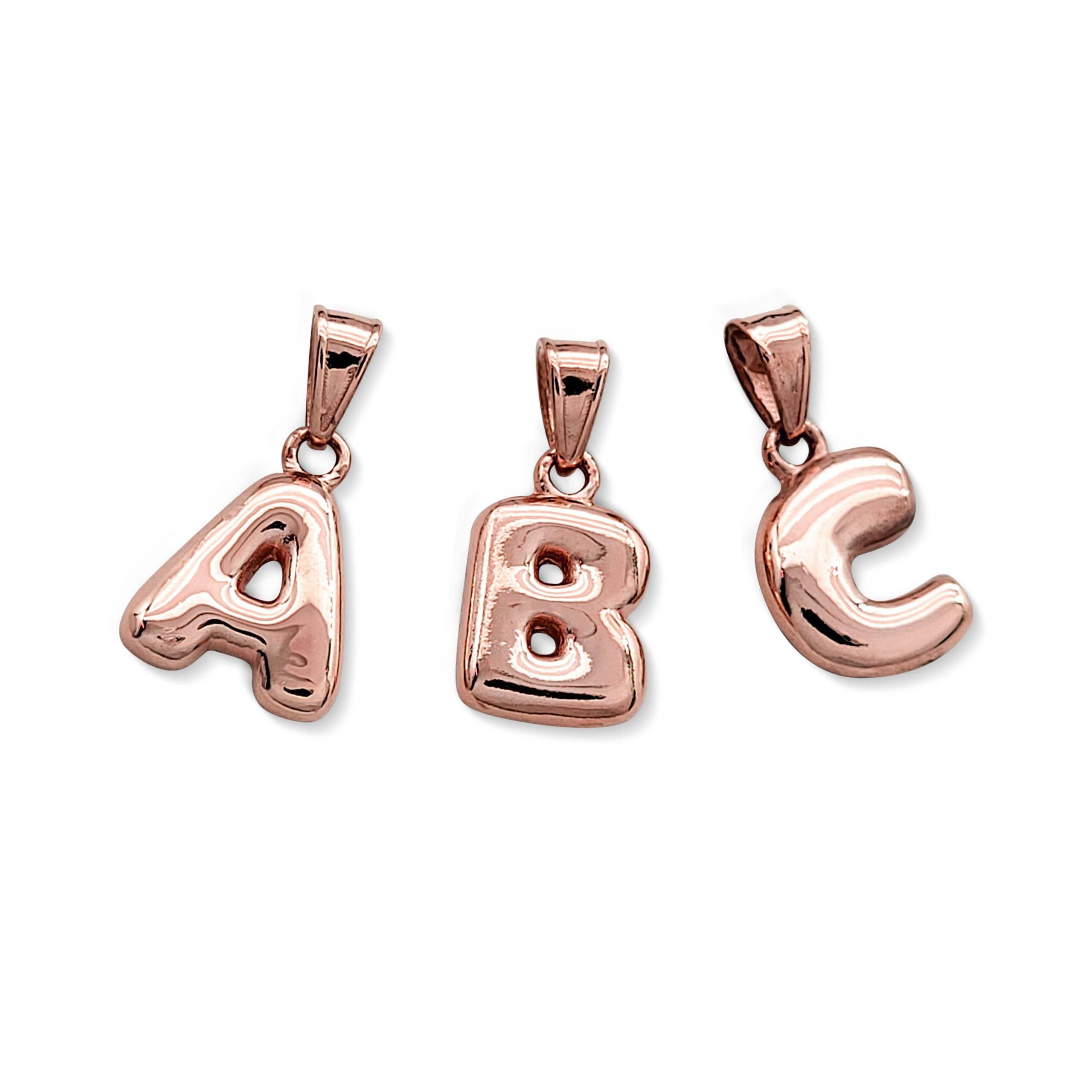 Real 10K Rose Gold Bubble Letter Pendant All Letters & Numbers, Gold Initial Pendant