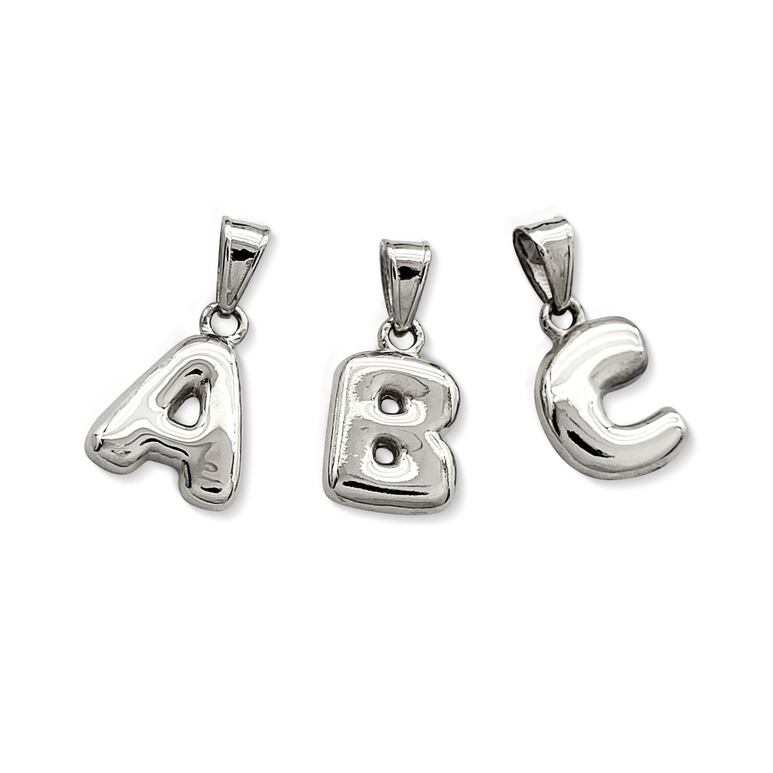 Real 14K White Gold Bubble Letter Pendant All Letters & Numbers, Gold Initial Pendant