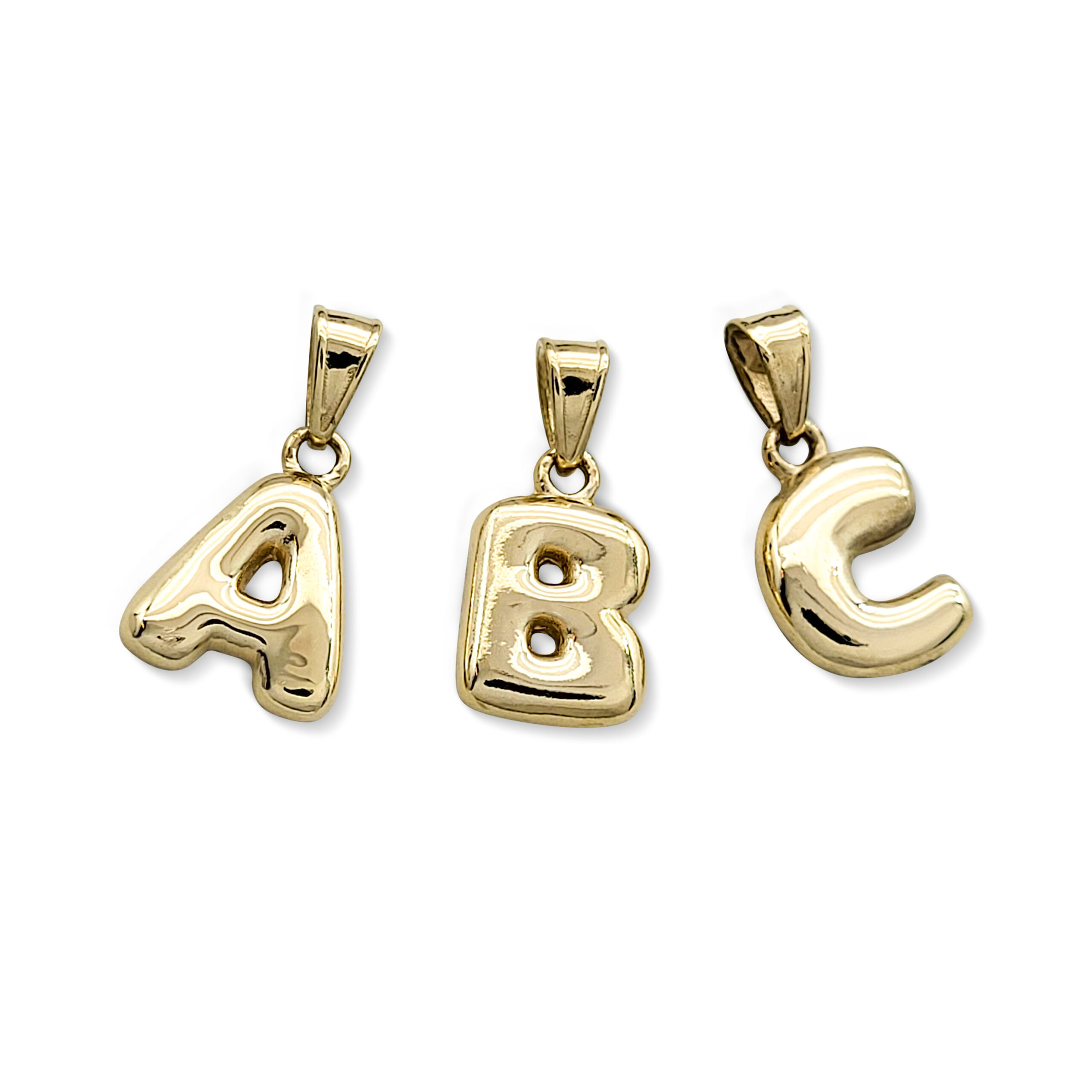Real 14K Yellow Gold Bubble Letter Pendant All Letters & Numbers, Gold Initial Pendant