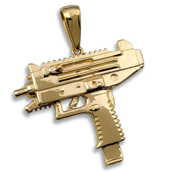 Solid 18K Yellow Gold Uzi Pendant, Real Gold Gun Pendant - Jahda