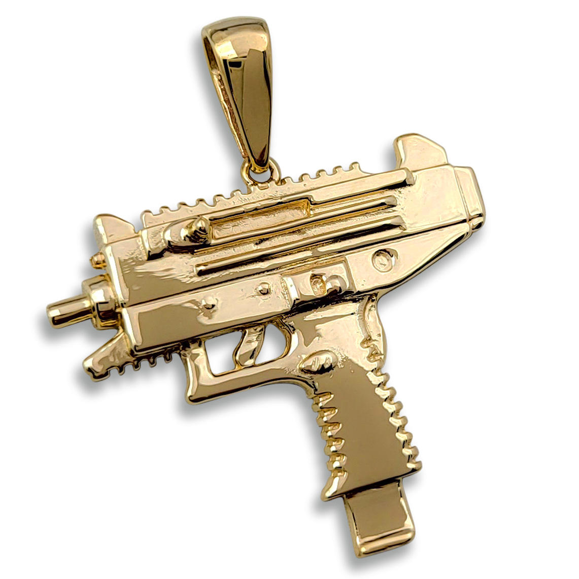 Solid 18K Yellow Gold Uzi Pendant, Real Gold Gun Pendant