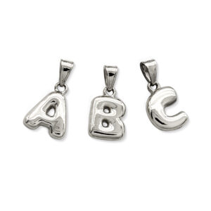Real 18K White Gold Bubble Letter Pendant All Letters & Numbers, Gold Initial Pendant