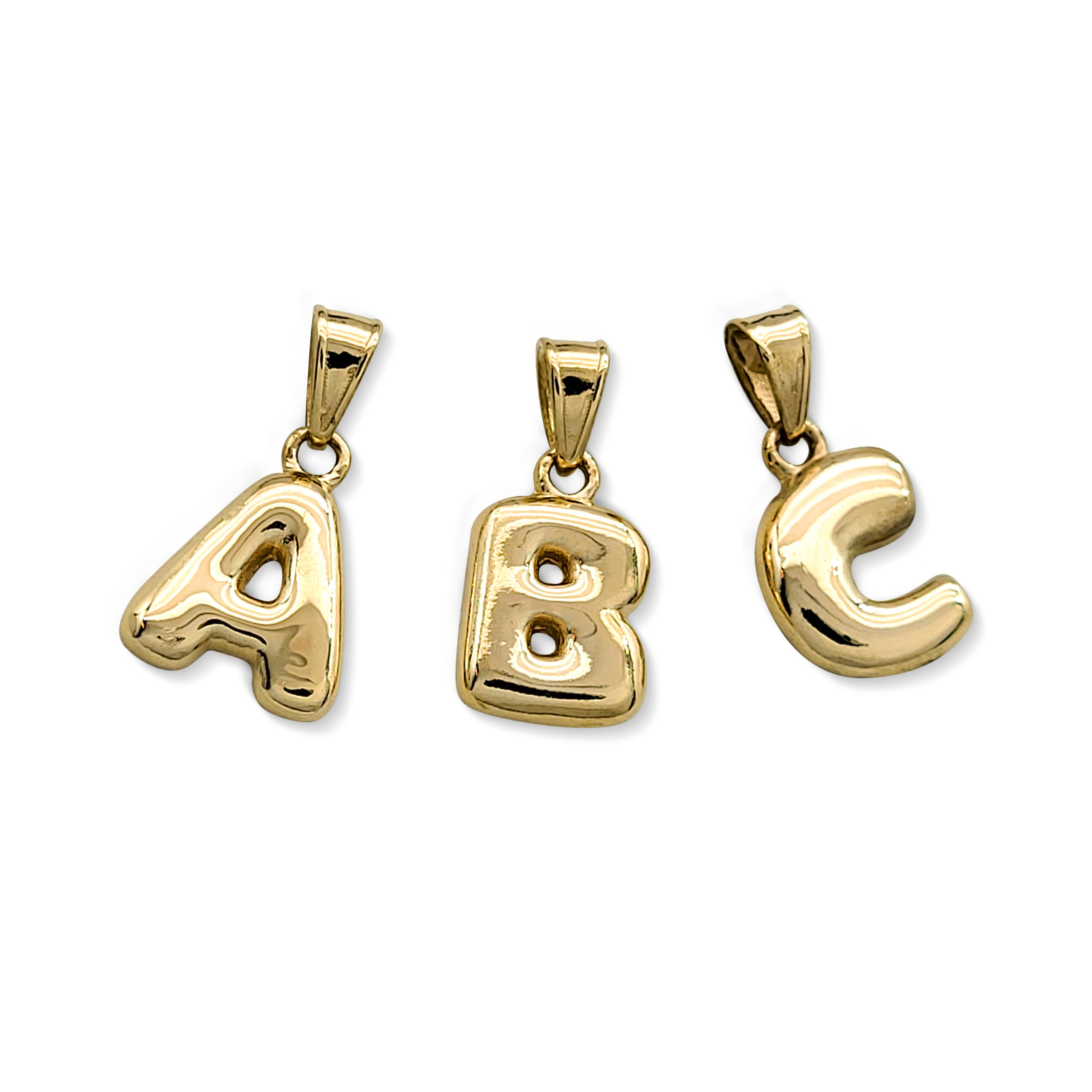 Real 18K Yellow Gold Bubble Letter Pendant All Letters & Numbers, Gold Initial Pendant